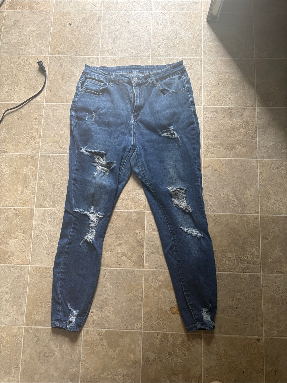 SHEIN Dark Blue Distressed Ripped Jeggings